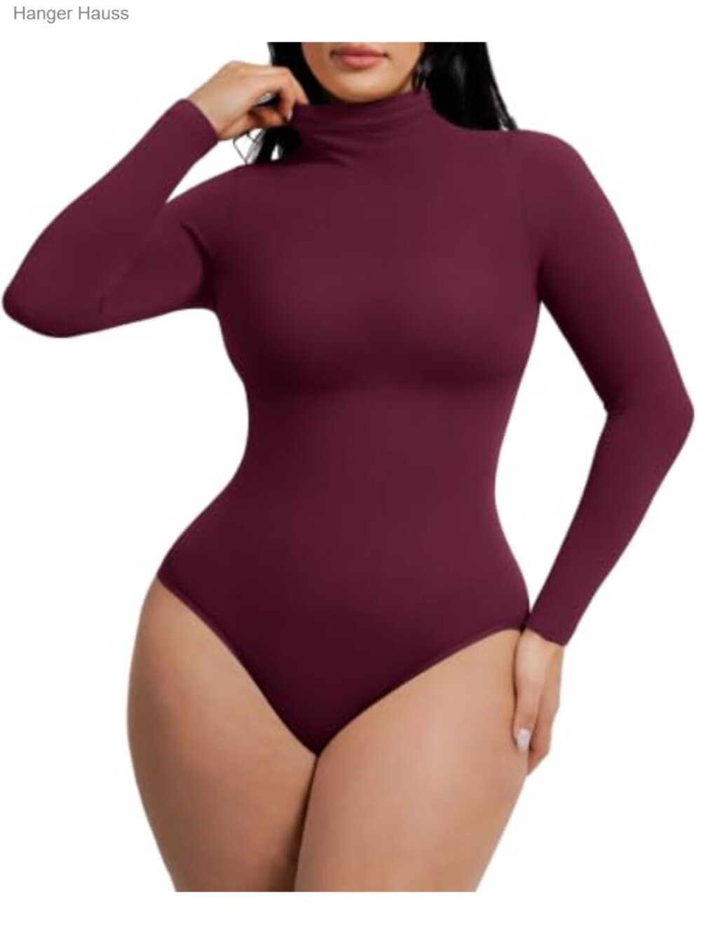 Long Sleeve Mock Neck Tummy Control Shapewear Bodysuit Snap Closure
